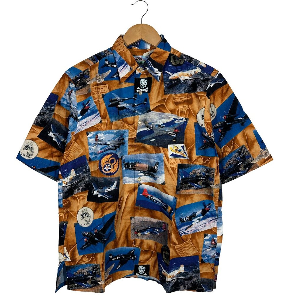 Vintage Reyn Spooner World War 2 War Plane Print Hawaiian Shirt Size Small